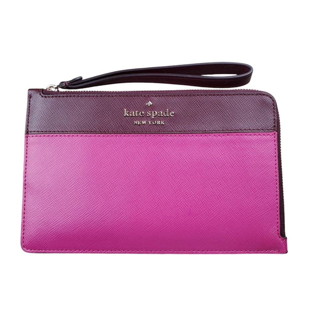 KATE SPADE NY Pink & Plum Saffiano Leather Zip Wristlet Wallet